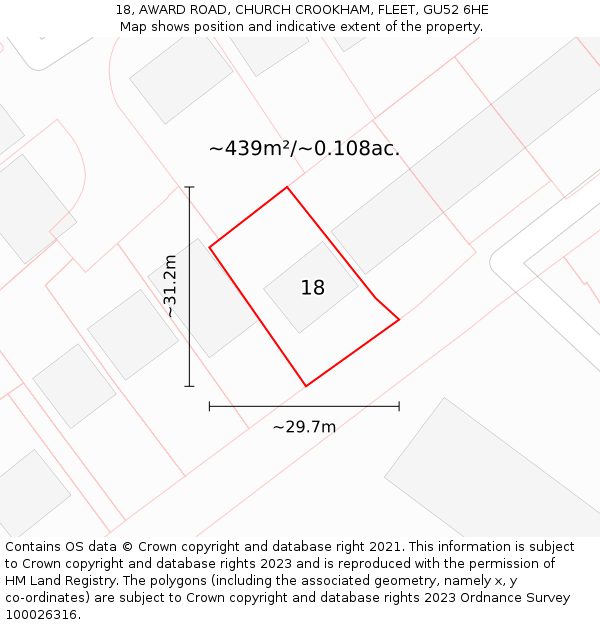 18, AWARD ROAD, CHURCH CROOKHAM, FLEET, GU52 6HE: Plot and title map