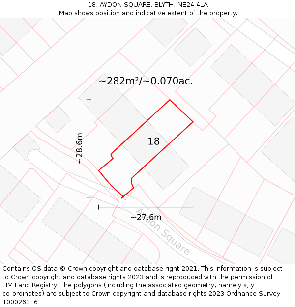 18, AYDON SQUARE, BLYTH, NE24 4LA: Plot and title map