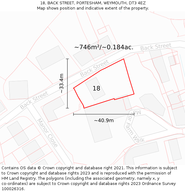 18, BACK STREET, PORTESHAM, WEYMOUTH, DT3 4EZ: Plot and title map