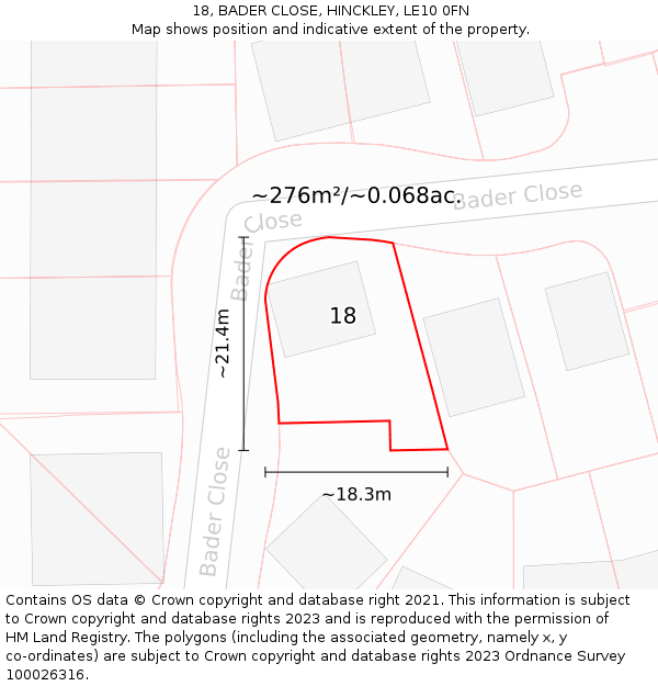 18, BADER CLOSE, HINCKLEY, LE10 0FN: Plot and title map