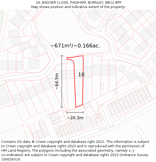 18, BADGER CLOSE, PADIHAM, BURNLEY, BB12 8PP: Plot and title map
