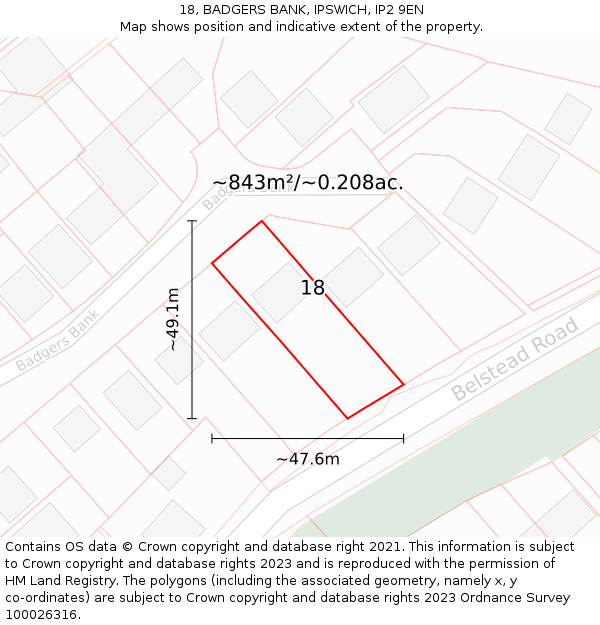 18, BADGERS BANK, IPSWICH, IP2 9EN: Plot and title map