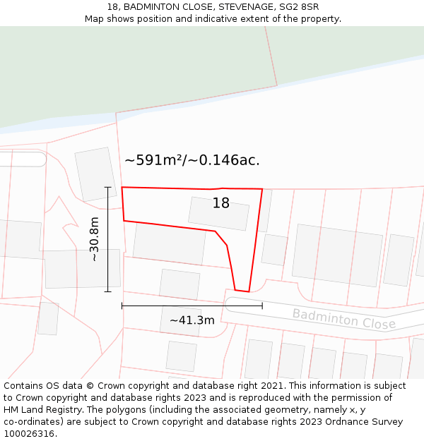 18, BADMINTON CLOSE, STEVENAGE, SG2 8SR: Plot and title map