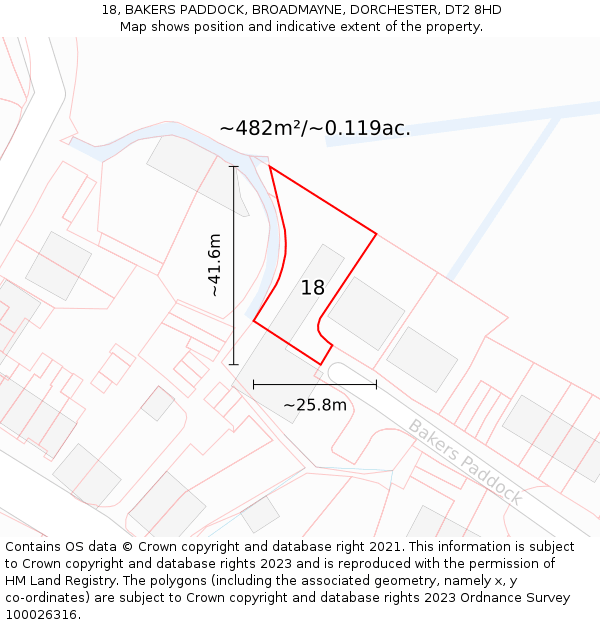 18, BAKERS PADDOCK, BROADMAYNE, DORCHESTER, DT2 8HD: Plot and title map