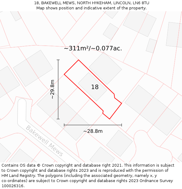 18, BAKEWELL MEWS, NORTH HYKEHAM, LINCOLN, LN6 8TU: Plot and title map