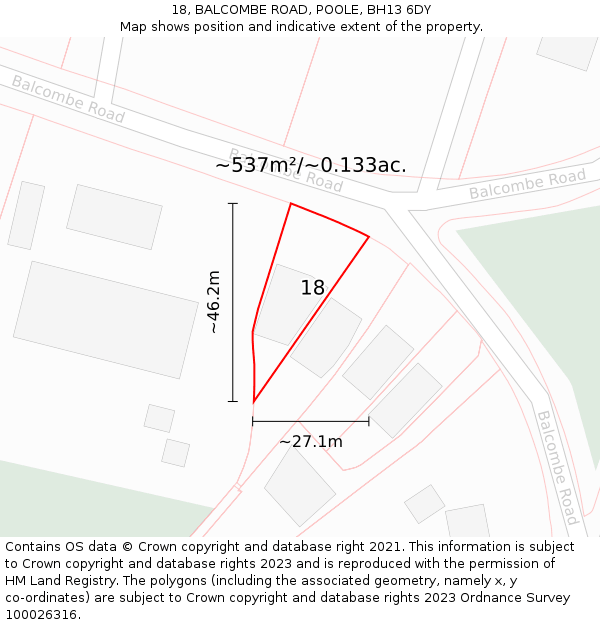 18, BALCOMBE ROAD, POOLE, BH13 6DY: Plot and title map
