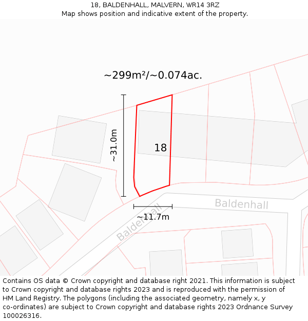 18, BALDENHALL, MALVERN, WR14 3RZ: Plot and title map