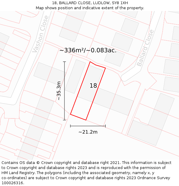 18, BALLARD CLOSE, LUDLOW, SY8 1XH: Plot and title map