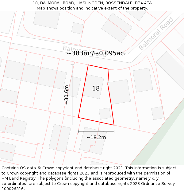 18, BALMORAL ROAD, HASLINGDEN, ROSSENDALE, BB4 4EA: Plot and title map