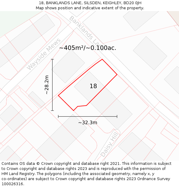 18, BANKLANDS LANE, SILSDEN, KEIGHLEY, BD20 0JH: Plot and title map