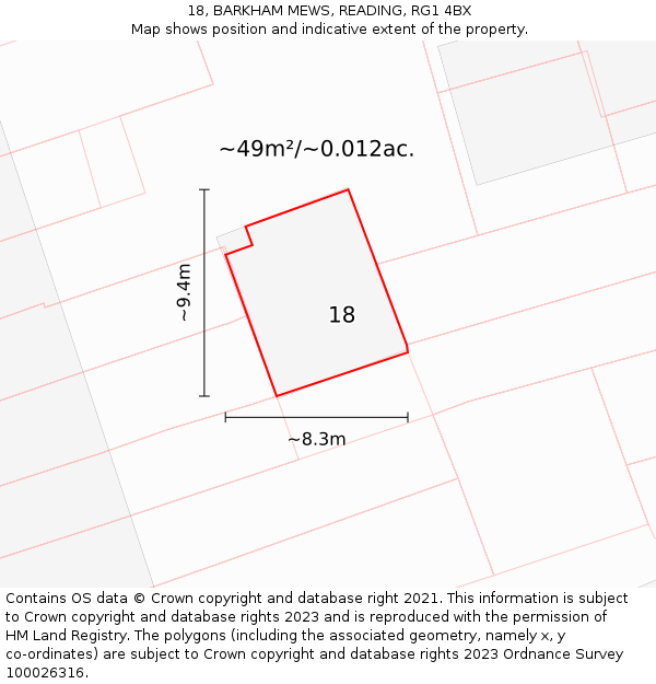 18, BARKHAM MEWS, READING, RG1 4BX: Plot and title map
