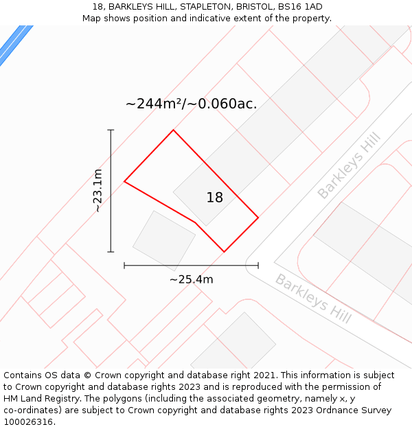 18, BARKLEYS HILL, STAPLETON, BRISTOL, BS16 1AD: Plot and title map