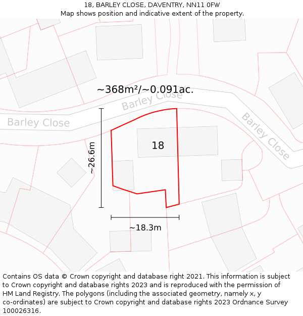 18, BARLEY CLOSE, DAVENTRY, NN11 0FW: Plot and title map