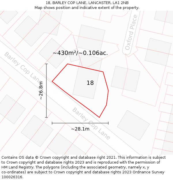 18, BARLEY COP LANE, LANCASTER, LA1 2NB: Plot and title map