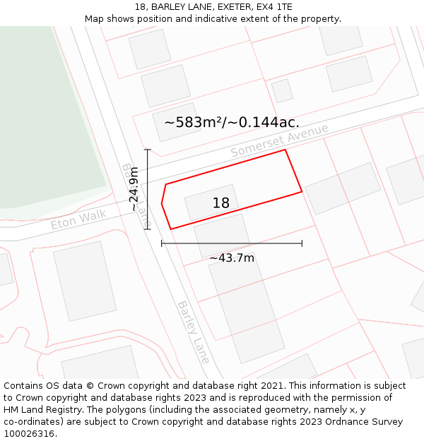 18, BARLEY LANE, EXETER, EX4 1TE: Plot and title map