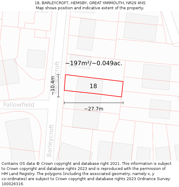 18, BARLEYCROFT, HEMSBY, GREAT YARMOUTH, NR29 4NS: Plot and title map