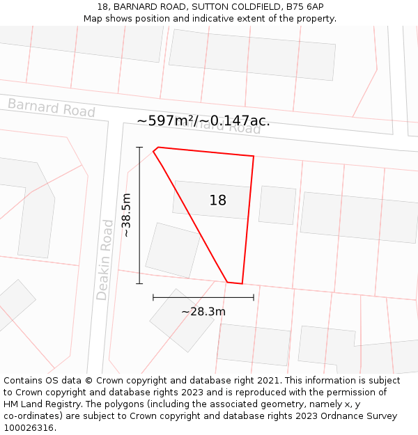 18, BARNARD ROAD, SUTTON COLDFIELD, B75 6AP: Plot and title map