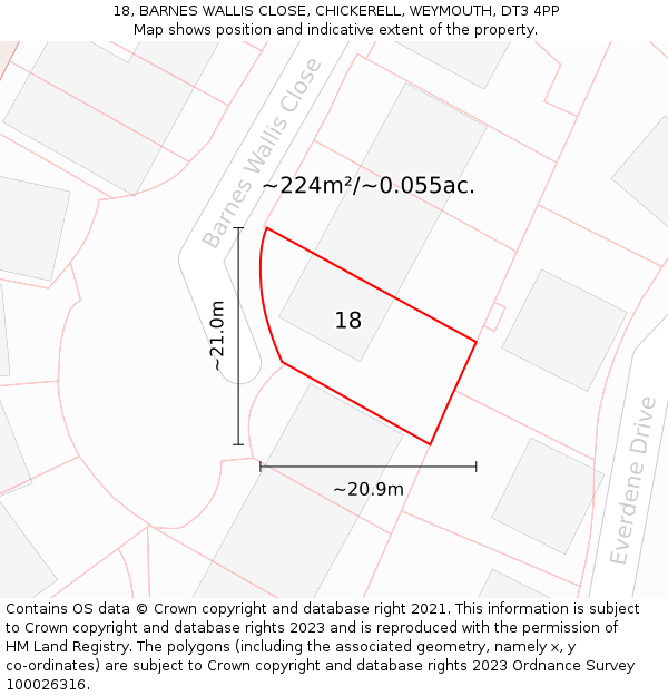 18, BARNES WALLIS CLOSE, CHICKERELL, WEYMOUTH, DT3 4PP: Plot and title map