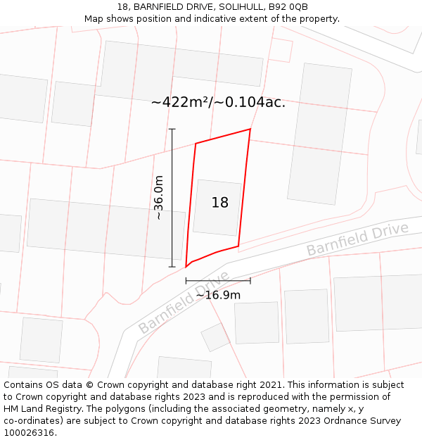 18, BARNFIELD DRIVE, SOLIHULL, B92 0QB: Plot and title map
