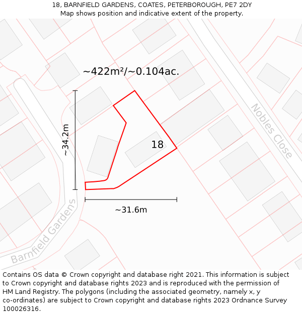 18, BARNFIELD GARDENS, COATES, PETERBOROUGH, PE7 2DY: Plot and title map