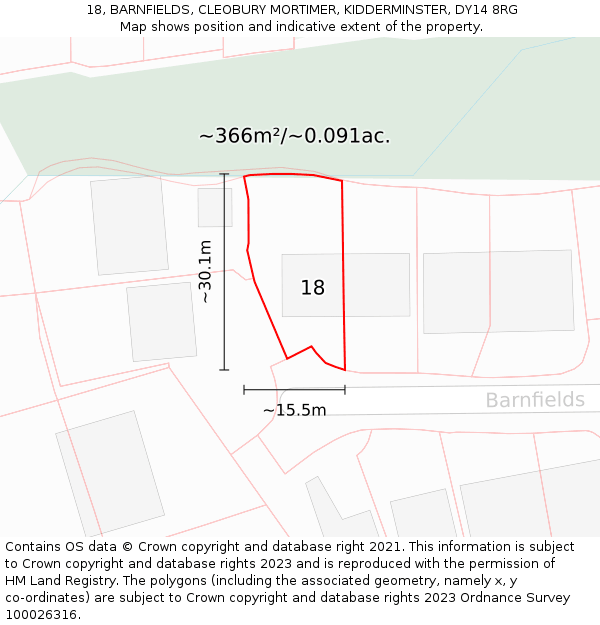 18, BARNFIELDS, CLEOBURY MORTIMER, KIDDERMINSTER, DY14 8RG: Plot and title map