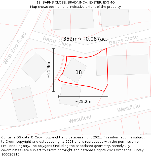 18, BARNS CLOSE, BRADNINCH, EXETER, EX5 4QJ: Plot and title map