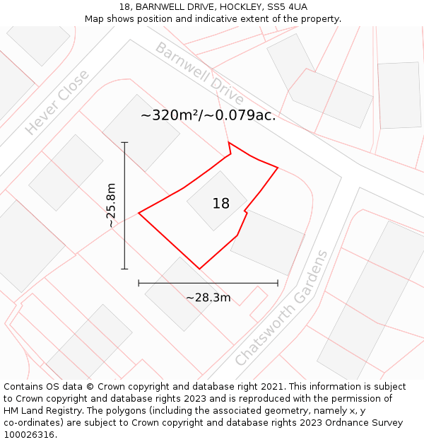 18, BARNWELL DRIVE, HOCKLEY, SS5 4UA: Plot and title map