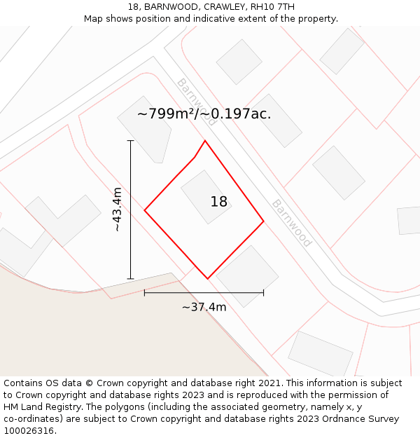 18, BARNWOOD, CRAWLEY, RH10 7TH: Plot and title map