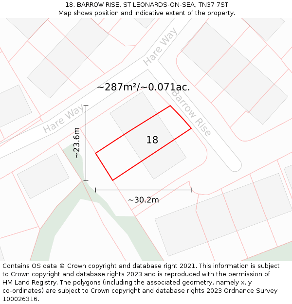 18, BARROW RISE, ST LEONARDS-ON-SEA, TN37 7ST: Plot and title map
