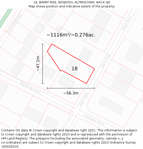 18, BARRY RISE, BOWDON, ALTRINCHAM, WA14 3JS: Plot and title map