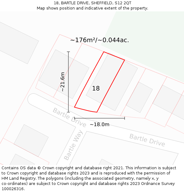 18, BARTLE DRIVE, SHEFFIELD, S12 2QT: Plot and title map