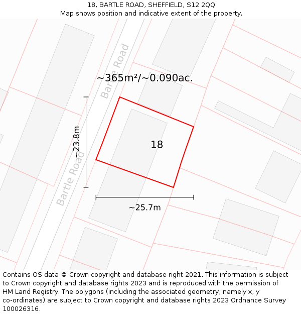 18, BARTLE ROAD, SHEFFIELD, S12 2QQ: Plot and title map