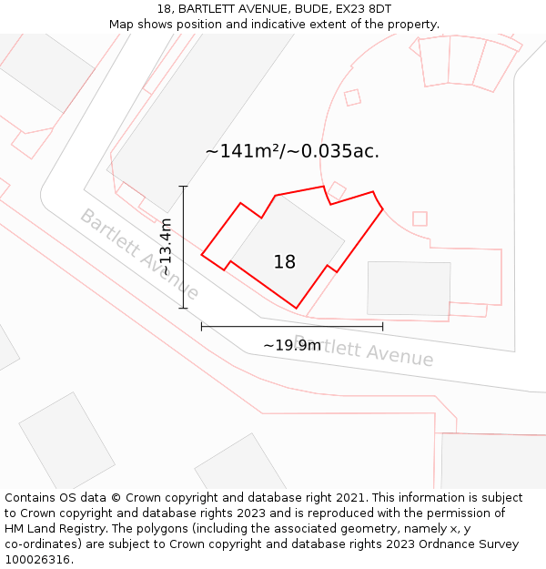 18, BARTLETT AVENUE, BUDE, EX23 8DT: Plot and title map