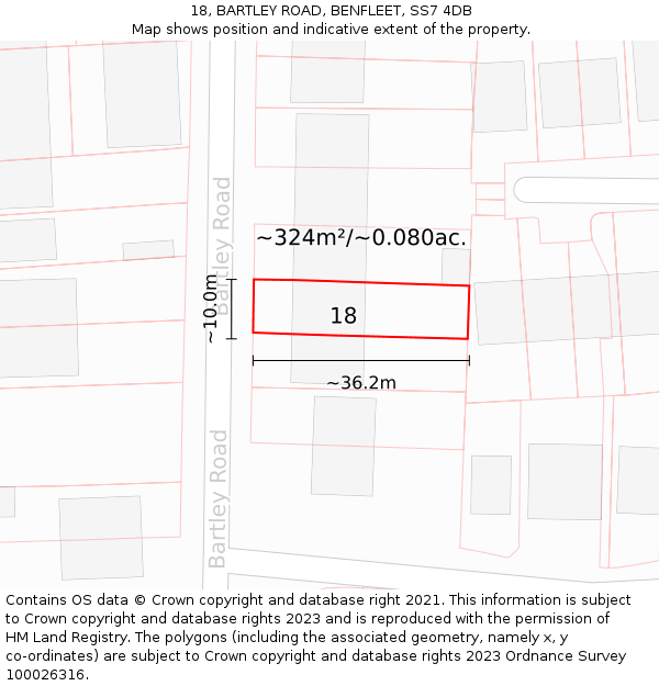 18, BARTLEY ROAD, BENFLEET, SS7 4DB: Plot and title map
