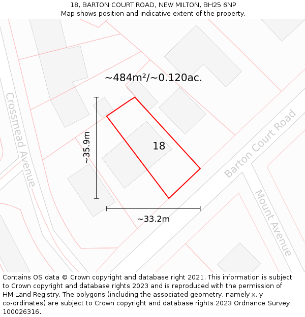 18, BARTON COURT ROAD, NEW MILTON, BH25 6NP: Plot and title map