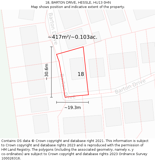 18, BARTON DRIVE, HESSLE, HU13 0HN: Plot and title map