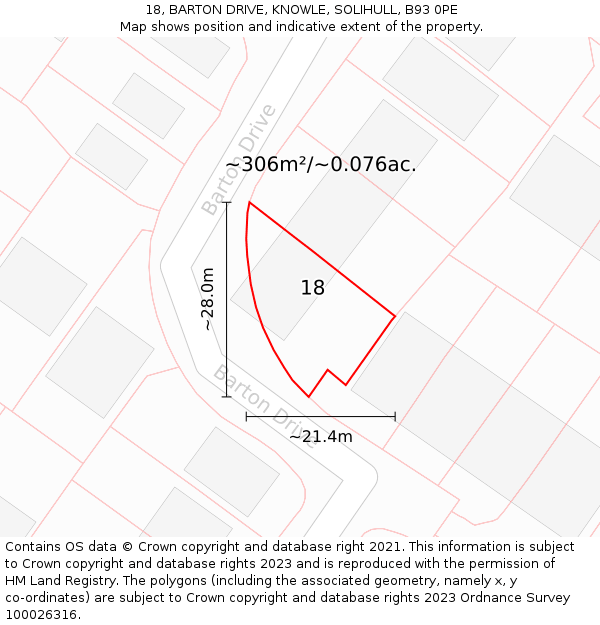 18, BARTON DRIVE, KNOWLE, SOLIHULL, B93 0PE: Plot and title map