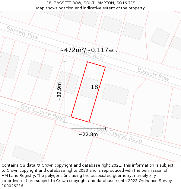 18, BASSETT ROW, SOUTHAMPTON, SO16 7FS: Plot and title map