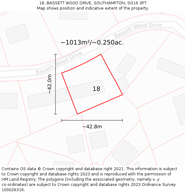 18, BASSETT WOOD DRIVE, SOUTHAMPTON, SO16 3PT: Plot and title map