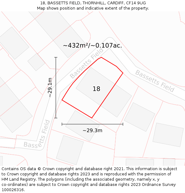 18, BASSETTS FIELD, THORNHILL, CARDIFF, CF14 9UG: Plot and title map