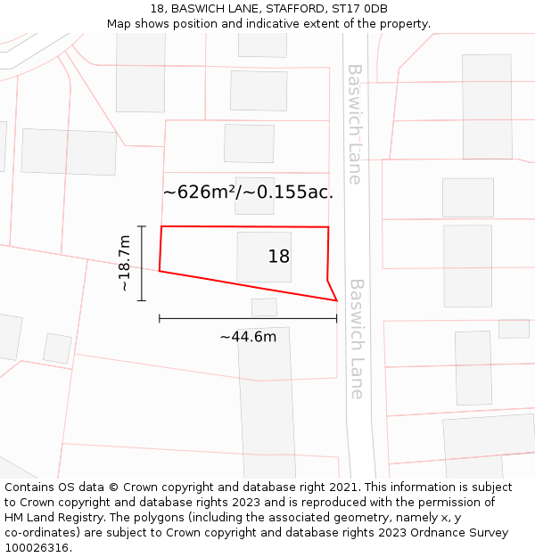 18, BASWICH LANE, STAFFORD, ST17 0DB: Plot and title map