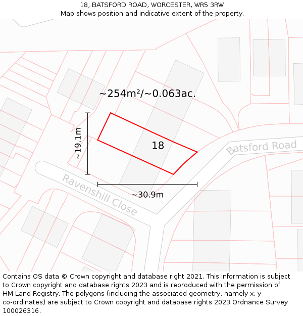 18, BATSFORD ROAD, WORCESTER, WR5 3RW: Plot and title map