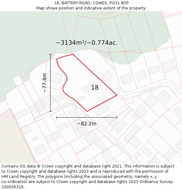 18, BATTERY ROAD, COWES, PO31 8DP: Plot and title map