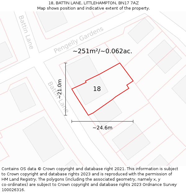 18, BATTIN LANE, LITTLEHAMPTON, BN17 7AZ: Plot and title map