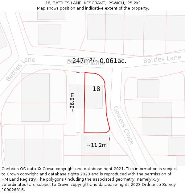 18, BATTLES LANE, KESGRAVE, IPSWICH, IP5 2XF: Plot and title map