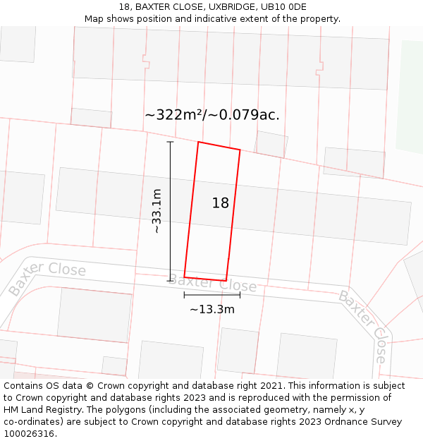 18, BAXTER CLOSE, UXBRIDGE, UB10 0DE: Plot and title map
