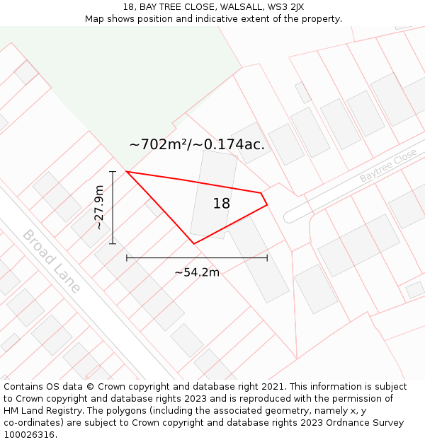 18, BAY TREE CLOSE, WALSALL, WS3 2JX: Plot and title map