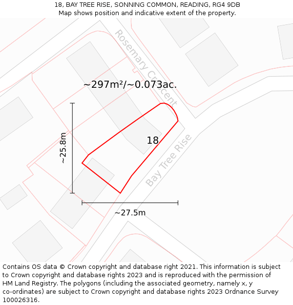 18, BAY TREE RISE, SONNING COMMON, READING, RG4 9DB: Plot and title map