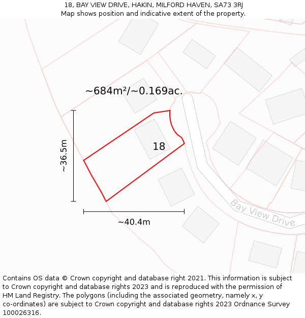 18, BAY VIEW DRIVE, HAKIN, MILFORD HAVEN, SA73 3RJ: Plot and title map