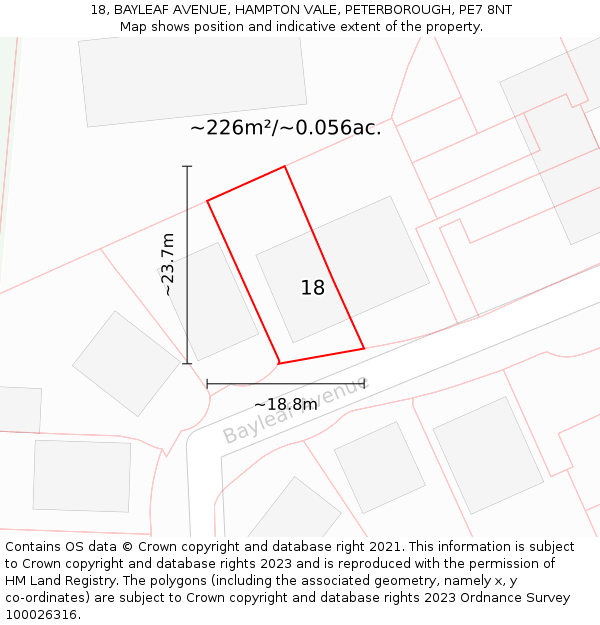 18, BAYLEAF AVENUE, HAMPTON VALE, PETERBOROUGH, PE7 8NT: Plot and title map